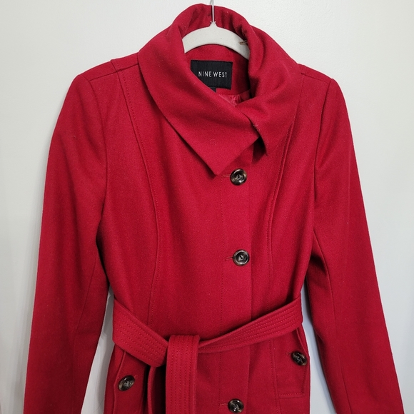 NINE WEST Red Wool Blend Cowl Neck Peacoat Size 8 - Picture 2 of 7